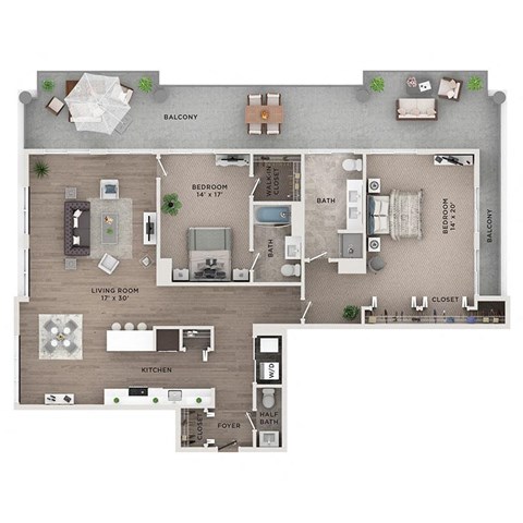 2 bed 2.5 bath apartment floor plan