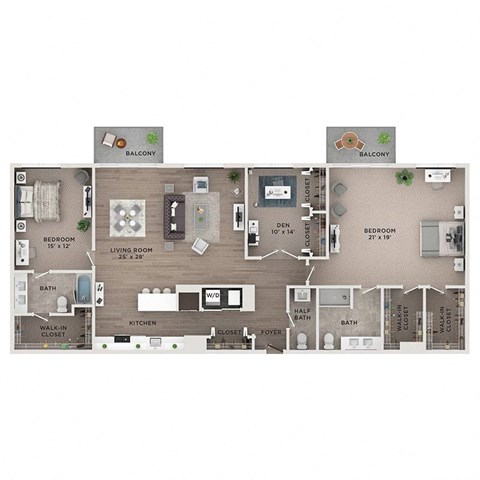 2 bed 2.5 bath apartment floor plan