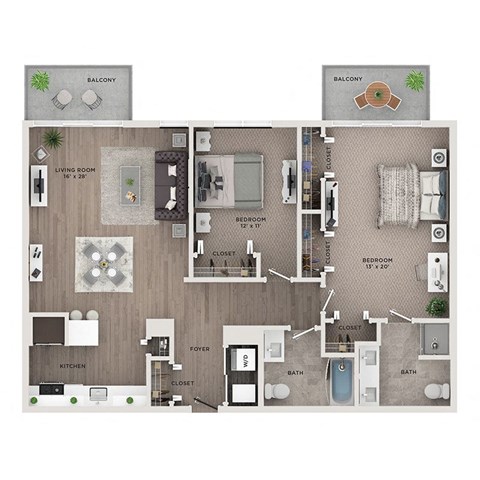 2 bed 2 bath apartment floor plan