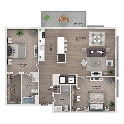 2 bed 2 bath apartment floor plan