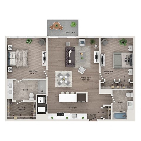 2 bed 2 bath apartment floor plan