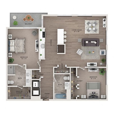 2 bed 2 bath apartment floor plan
