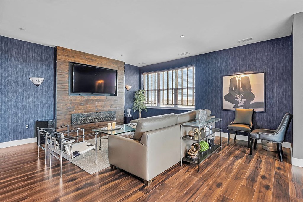 a living room with a couch and a television