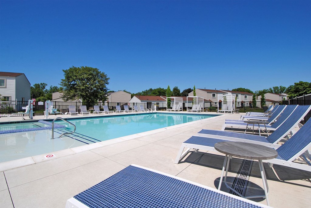 our apartments have a resort style pool with lounge chairs