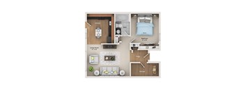 a 2 bedroom floorplan with a bedroom and a living room