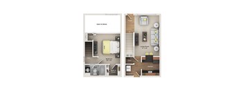 a floor plan of a studio apartment with a bedroom and a living room