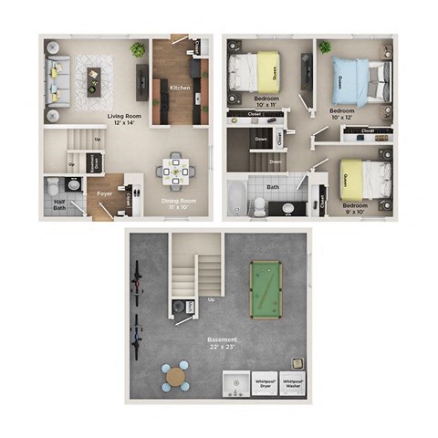 a 3 bedroom floor plan  1199 square feet