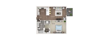 A diagram shows the layout of a small apartment with a living room, kitchen, bedroom, and bathroom.
