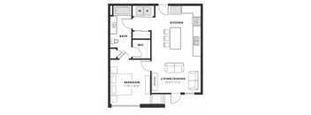 a floor plan of a small house with a bedroom and a living room