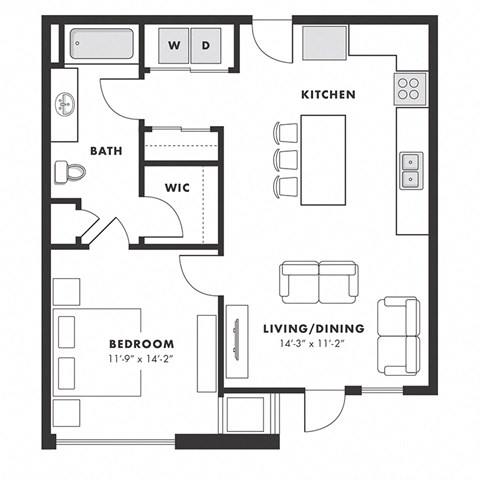 a floor plan of a small house with a bedroom and a living room