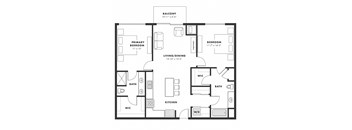 a floor plan of a bedroom apartment with an open floor plan