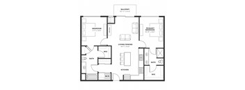 a floor plan of a bedroom apartment with an open floor plan