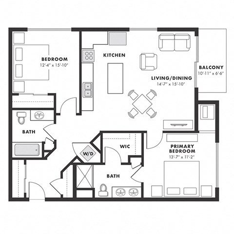 a floor plan of a residence with bedrooms and baths