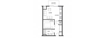 a floor plan of a studio apartment with a bedroom