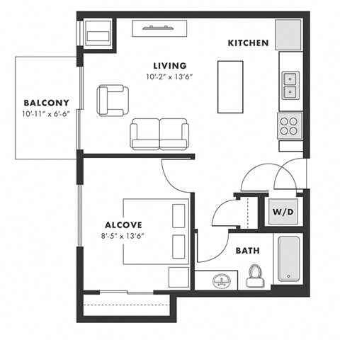 a floor plan of a small house with a bedroom and a living room