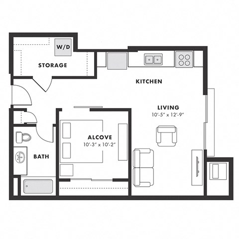 a floor plan of a small house with a bedroom and a living room