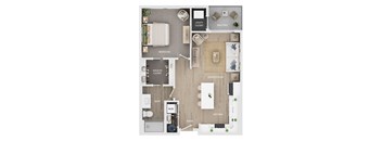A floor plan of a house with labeled rooms such as bedroom, living room, kitchen, and bathroom.