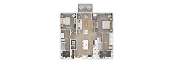 A floor plan of a house with labeled rooms such as "Bedroom", "Living Room", and "Kitchen".