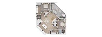 A floor plan of a home showing a living room, dining room, kitchen, and bedrooms.