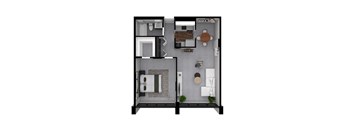 the interior layout of the apartment with a bedroom and a living room