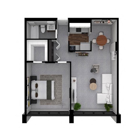 the interior layout of the apartment with a bedroom and a living room