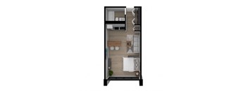 a floor plan of a small apartment with a bedroom and a bathroom