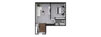 A small room with a bed, a desk, and a microwave.