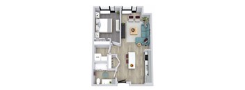 A top down view of a modern apartment layout.