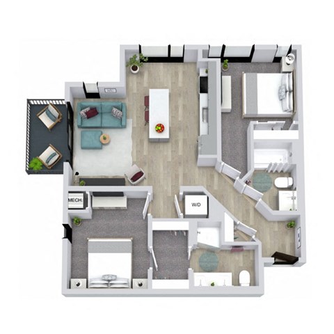 A floor plan of a house with a kitchen, living room, and bathroom.
