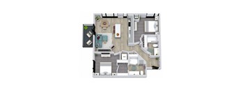 A floor plan of a house with a kitchen, living room, dining room, and bedrooms.
