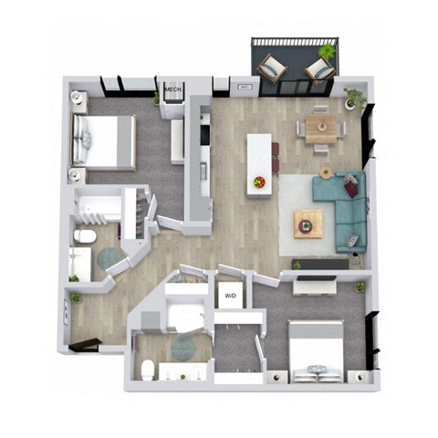 A floor plan of a house with a kitchen, living room, dining room, and bathroom.