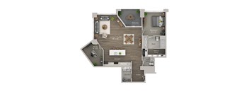 A floor plan of a home showing a living room, kitchen, study, bedroom, bathroom, laundry, and foyer.