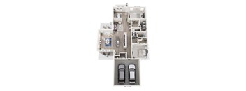 A floor plan of a house with a garage for two cars.