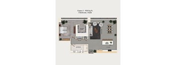 1 bed 1 bath apartment floor plan