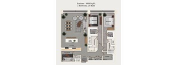 2 bed 2.5 bath apartment floor plan