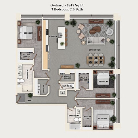 3 bed 2.5 bath apartment floor plan