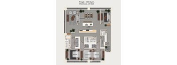 3 bed 2.5 bath apartment floor plan