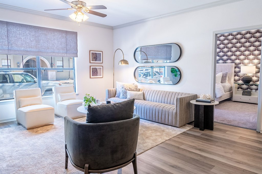 living room with sofa and chair and coffee table