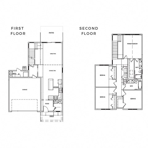 two floor plans of the first and second floor of a house