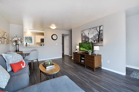 a living room with a couch and a tv