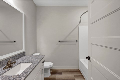 a bathroom with a sink and a toilet and a shower