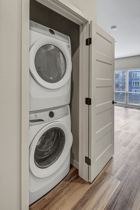 a washer and dryer in a closet in a home