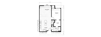 a floor plan of a small house with a garage and a porch