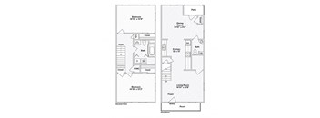 A floor plan of a two-story house with a living room, dining room, kitchen, and two bedrooms.