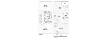 A floor plan of a two-story house with a living room, dining room, kitchen, and two bedrooms.