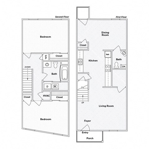 A floor plan of a two-story home with labeled rooms.
