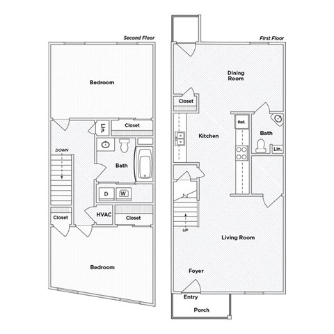 A floor plan of a two-story home with labeled rooms.