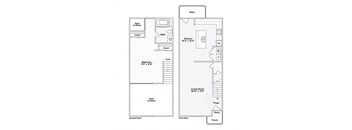 A floor plan of a two-story house with a living room, bedroom, and bathroom.