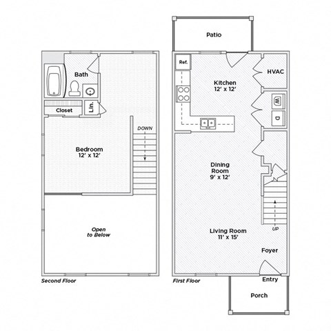 A floor plan of a two-story home with a first floor and second floor.