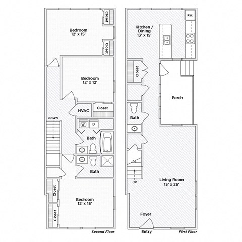 A floor plan of a two-story home with labeled rooms and dimensions.